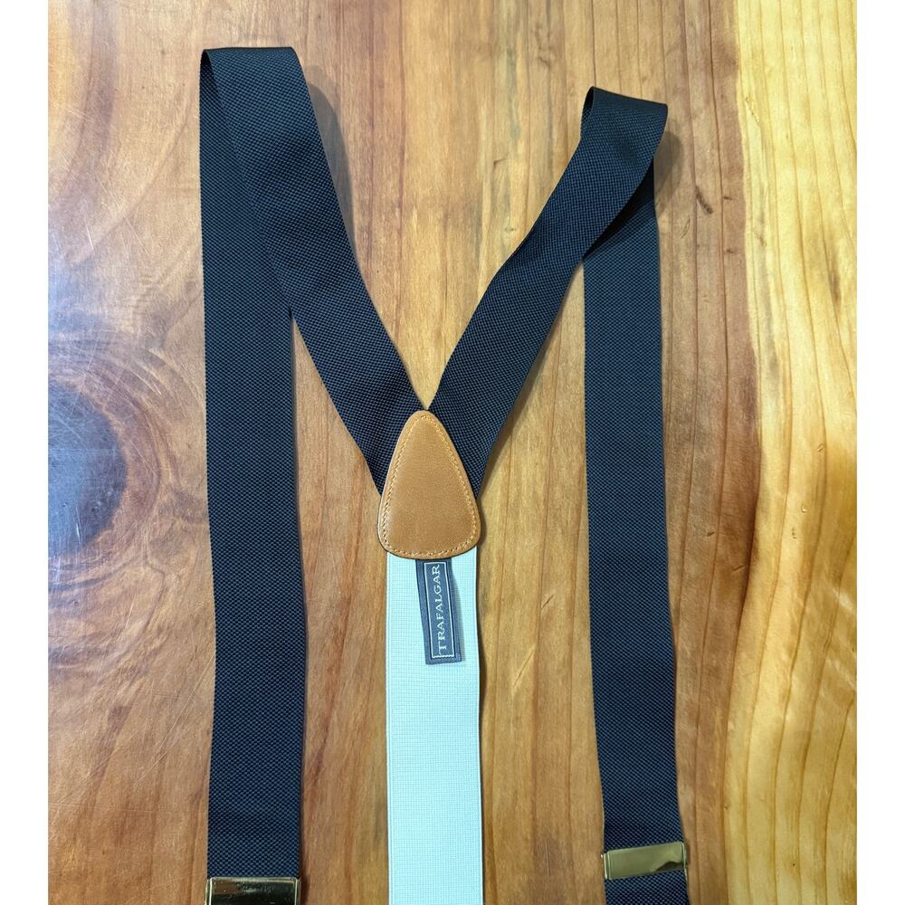 Trafalgar Suspenders Solid Black Leather B3-5 - Picture 2 of 3